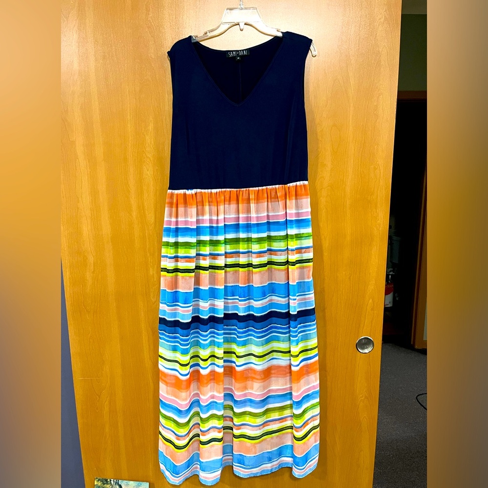 Sami + Dani blue striped maxi dress, size 1X